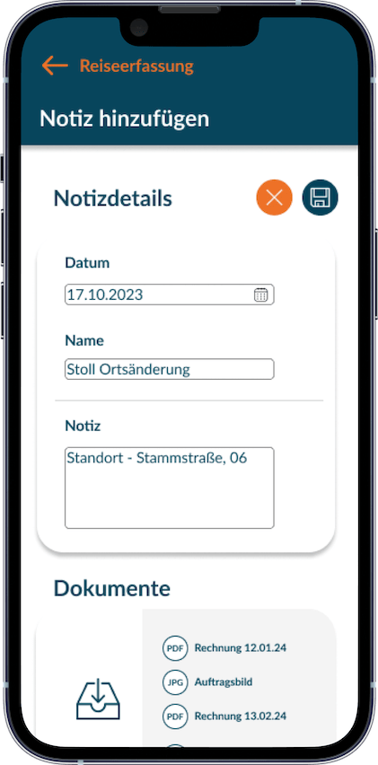 iPhone Screenshot zeigt Hinzufügen von Notizen und Dokumenten